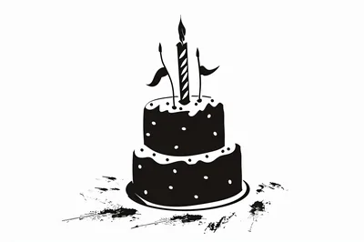 Black And White Birthday Cake Illustration