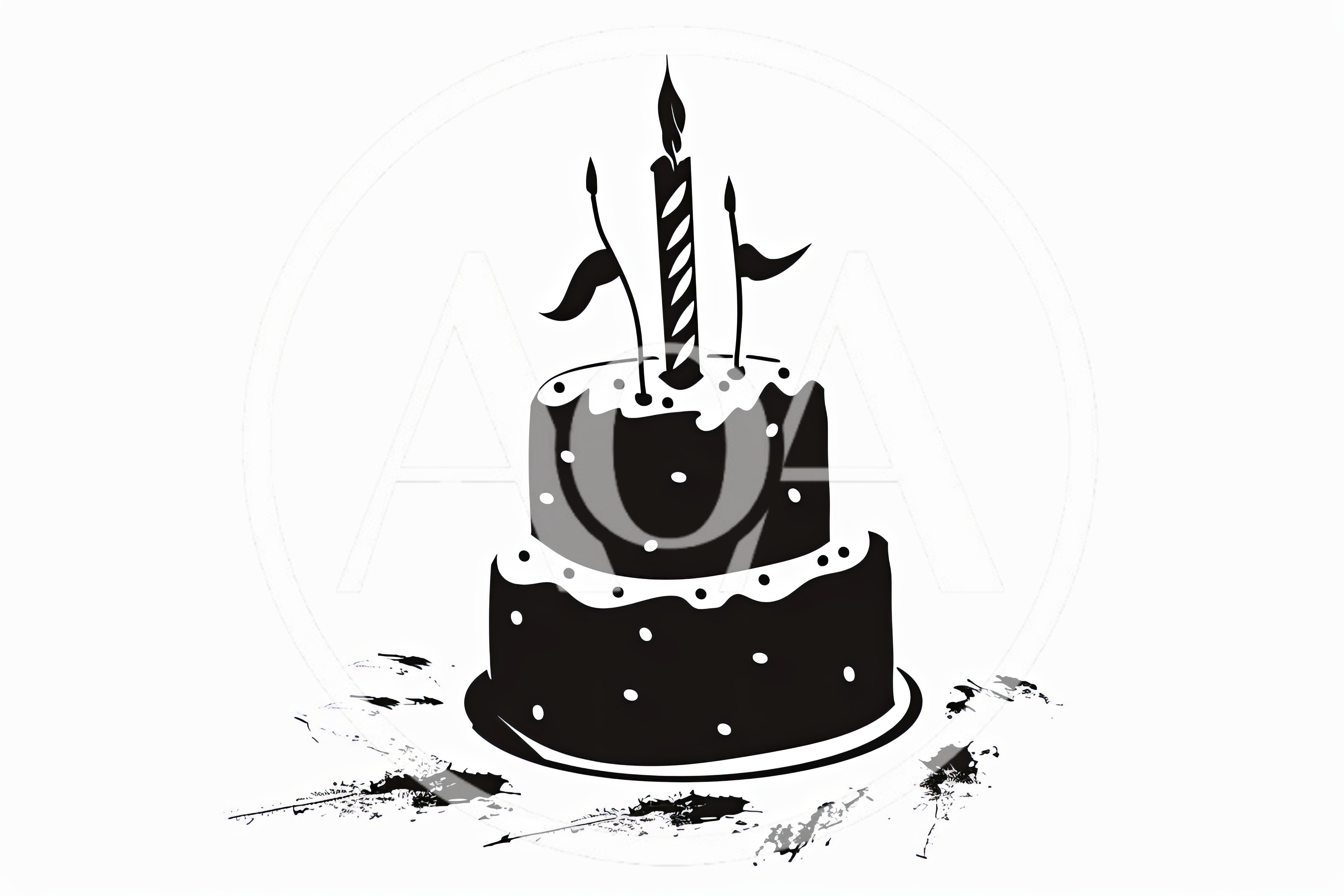 Black And White Birthday Cake Illustration