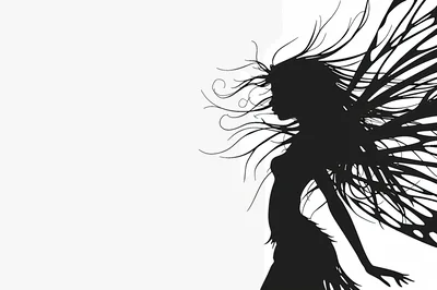 Black Silhouette Of A Fairy With Flowing Hair