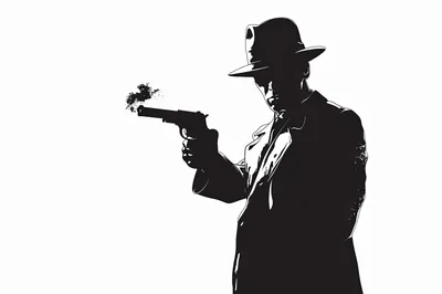 Noir Detective Silhouette Holding A Smoking Handgun