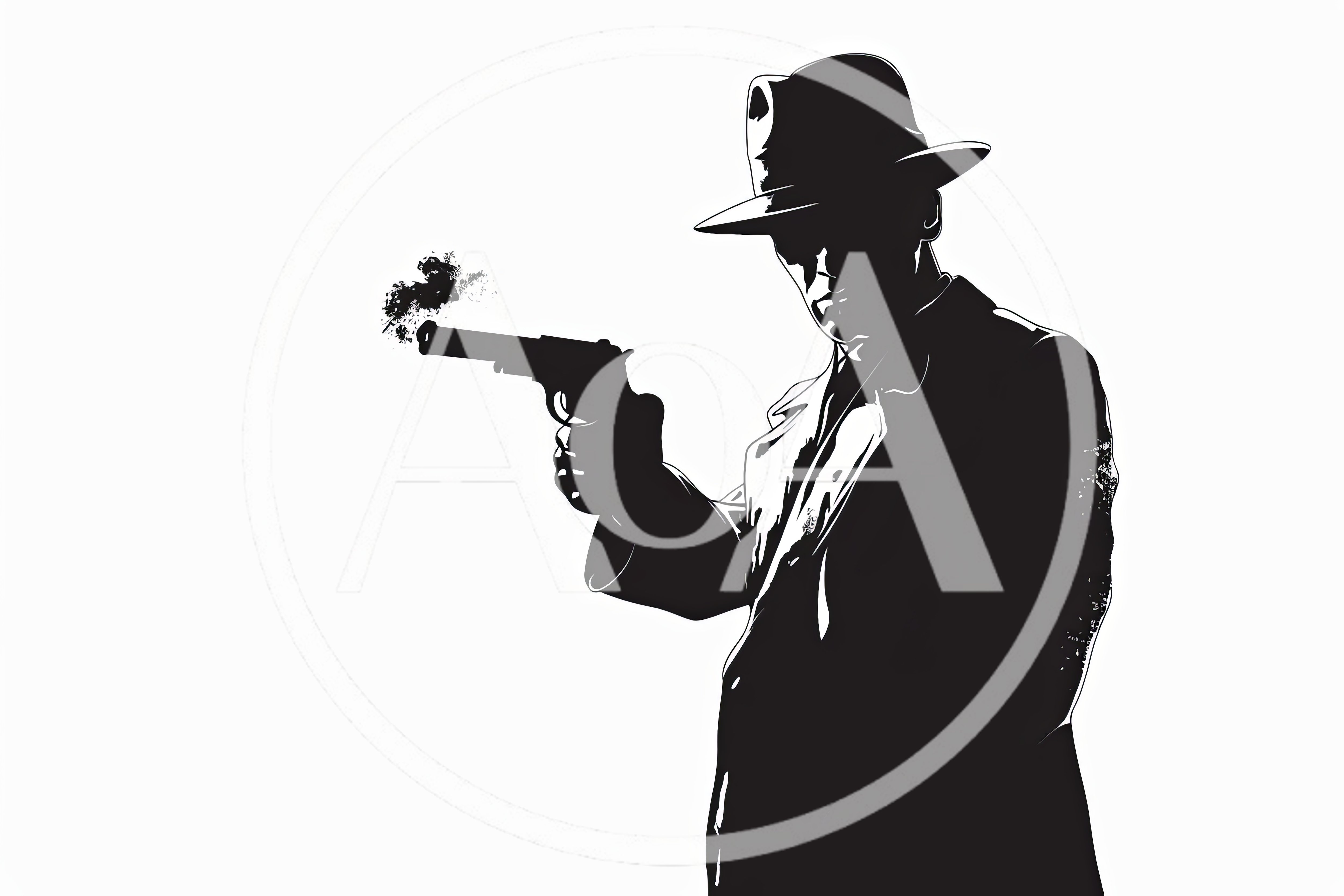 Noir Detective Silhouette Holding A Smoking Handgun