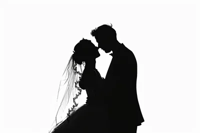 Silhouette Of A Bride And Groom Embracing