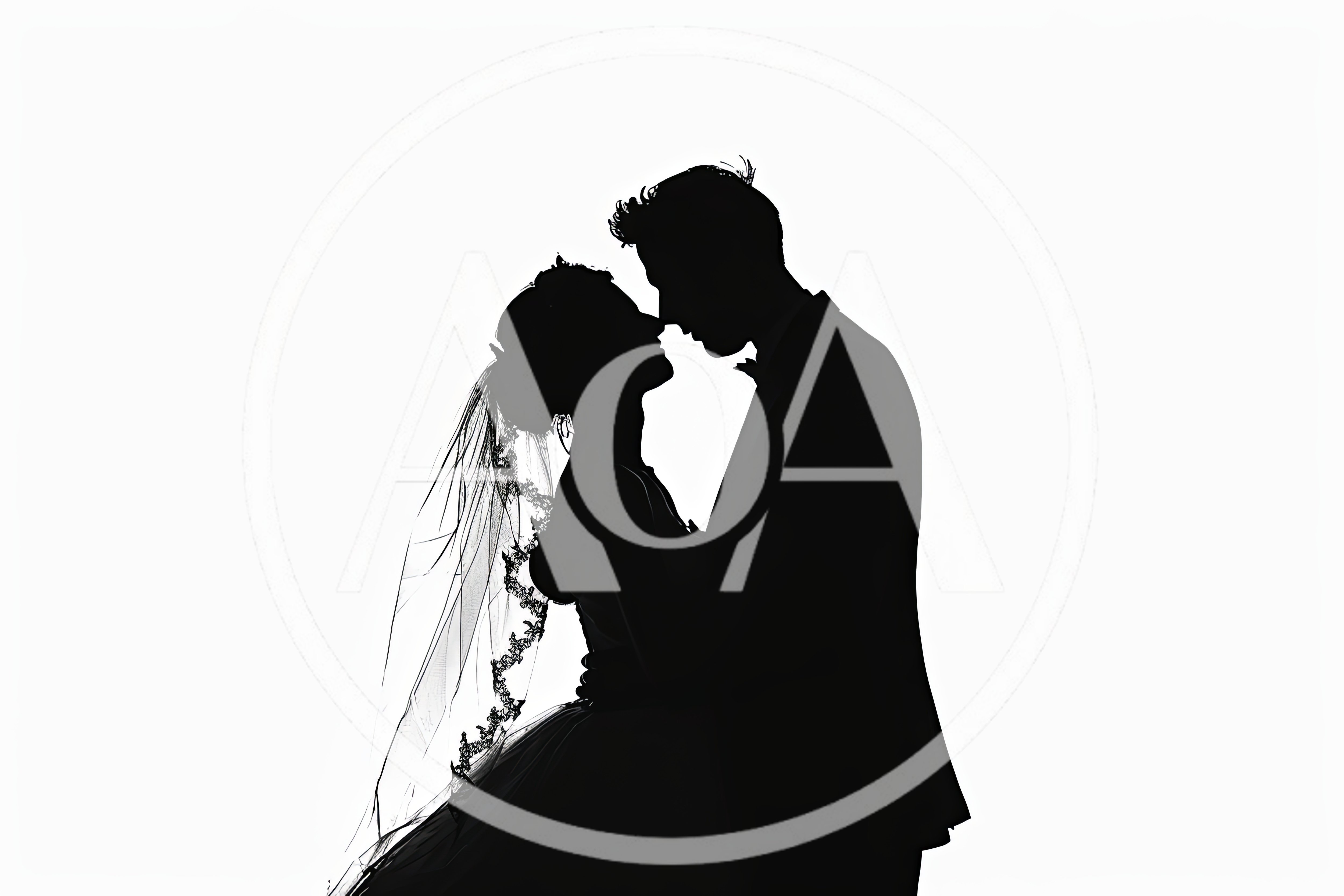 Silhouette Of A Bride And Groom Embracing