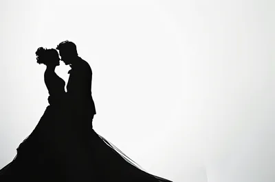 Silhouette Of A Bride And Groom Embracing