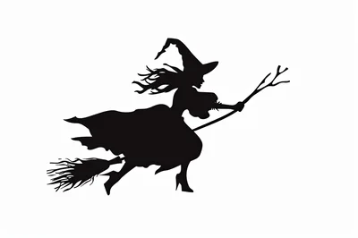 Black Silhouette Of A Witch Flying On A Broomstick