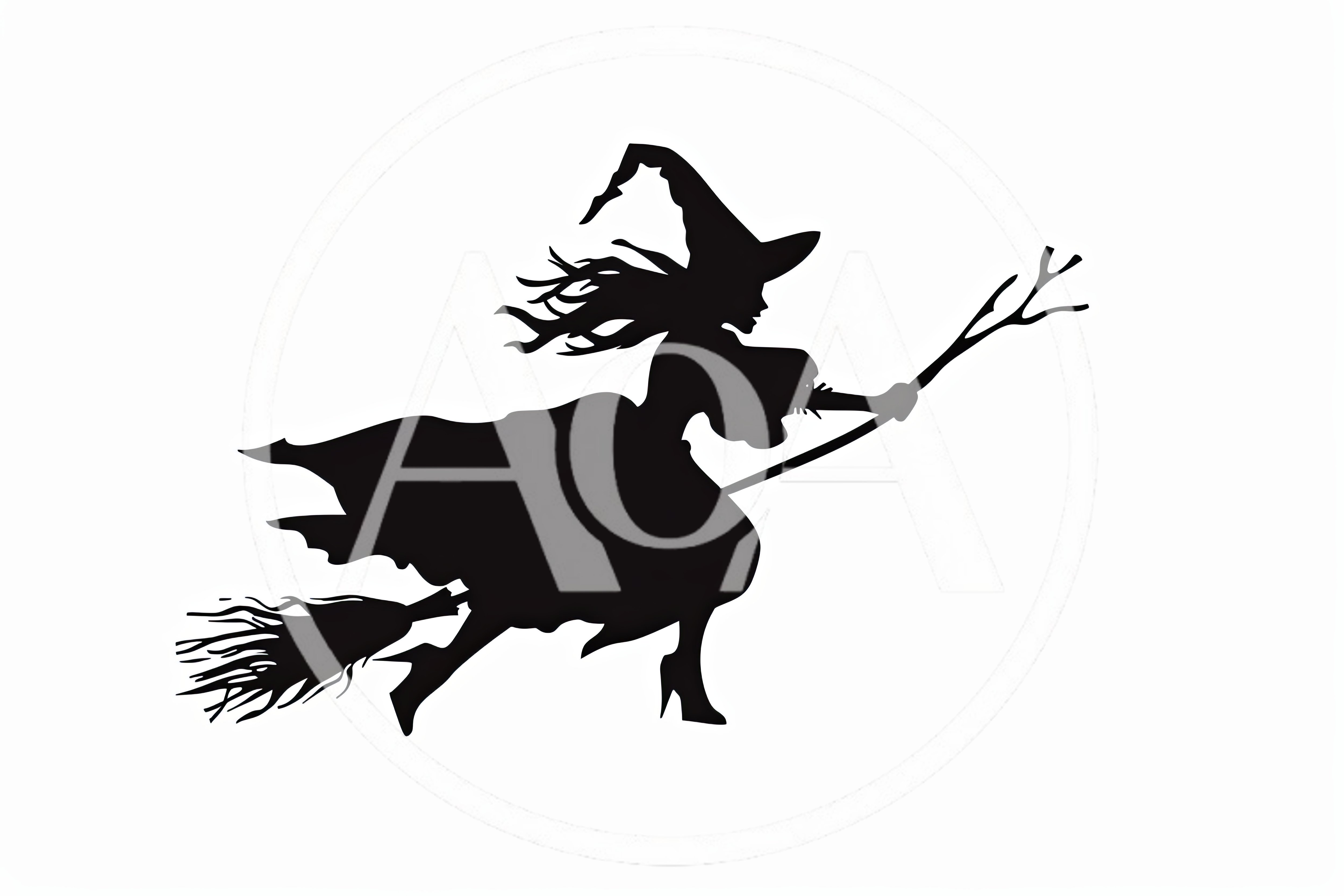 Black Silhouette Of A Witch Flying On A Broomstick