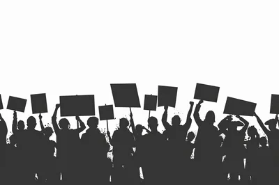 Silhouette Crowd Of Protesters Holding Blank Signs