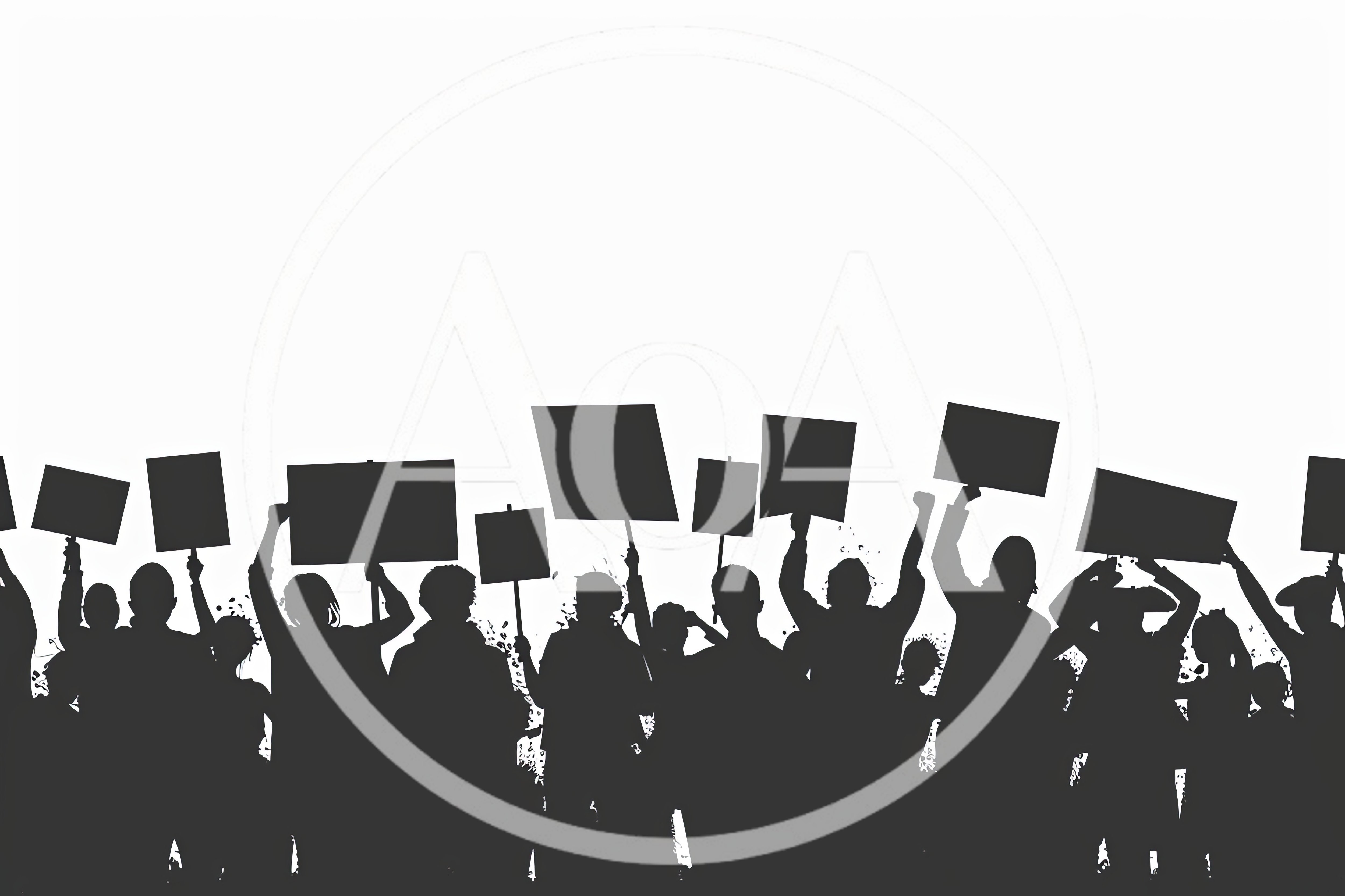 Silhouette Crowd Of Protesters Holding Blank Signs