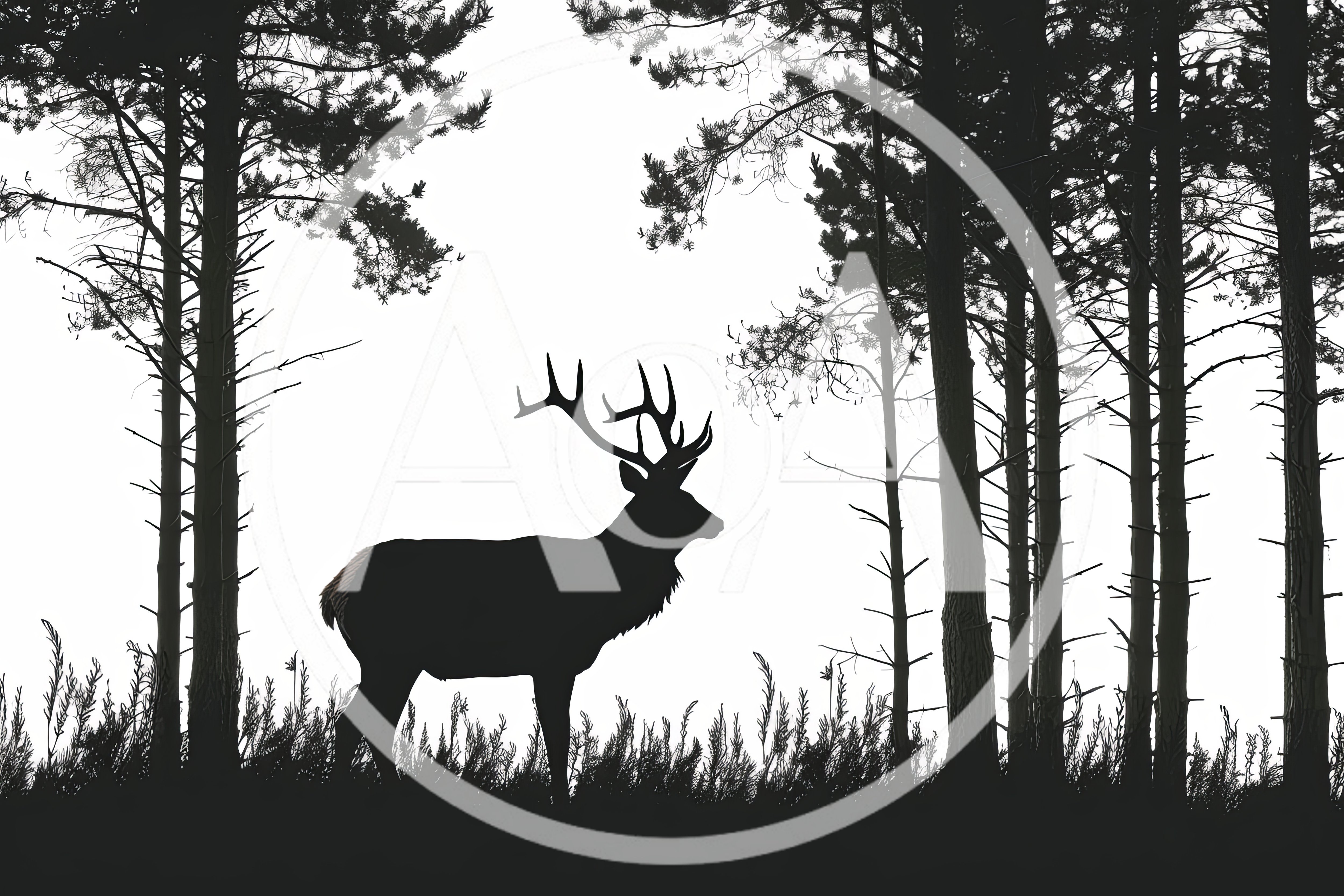 Silhouette Of A Majestic Elk In A Pine Forest