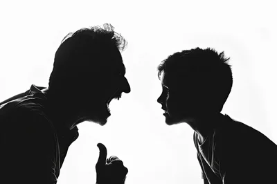 Silhouette Of An Angry Father Yelling At His Son