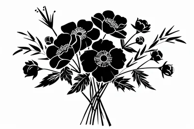 Black And White Floral Bouquet Illustration