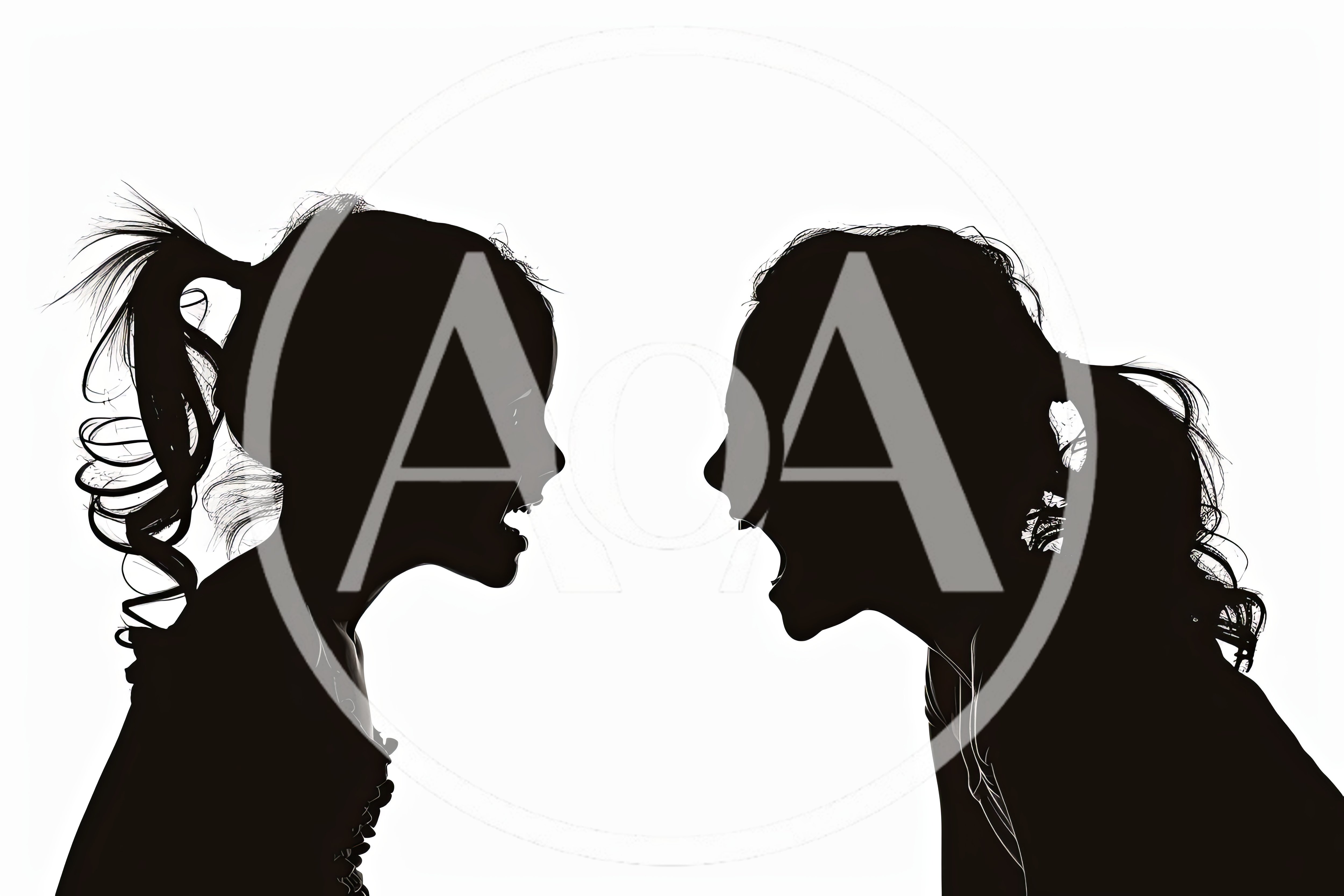 Silhouette Of Two Girls Arguing Face To Face