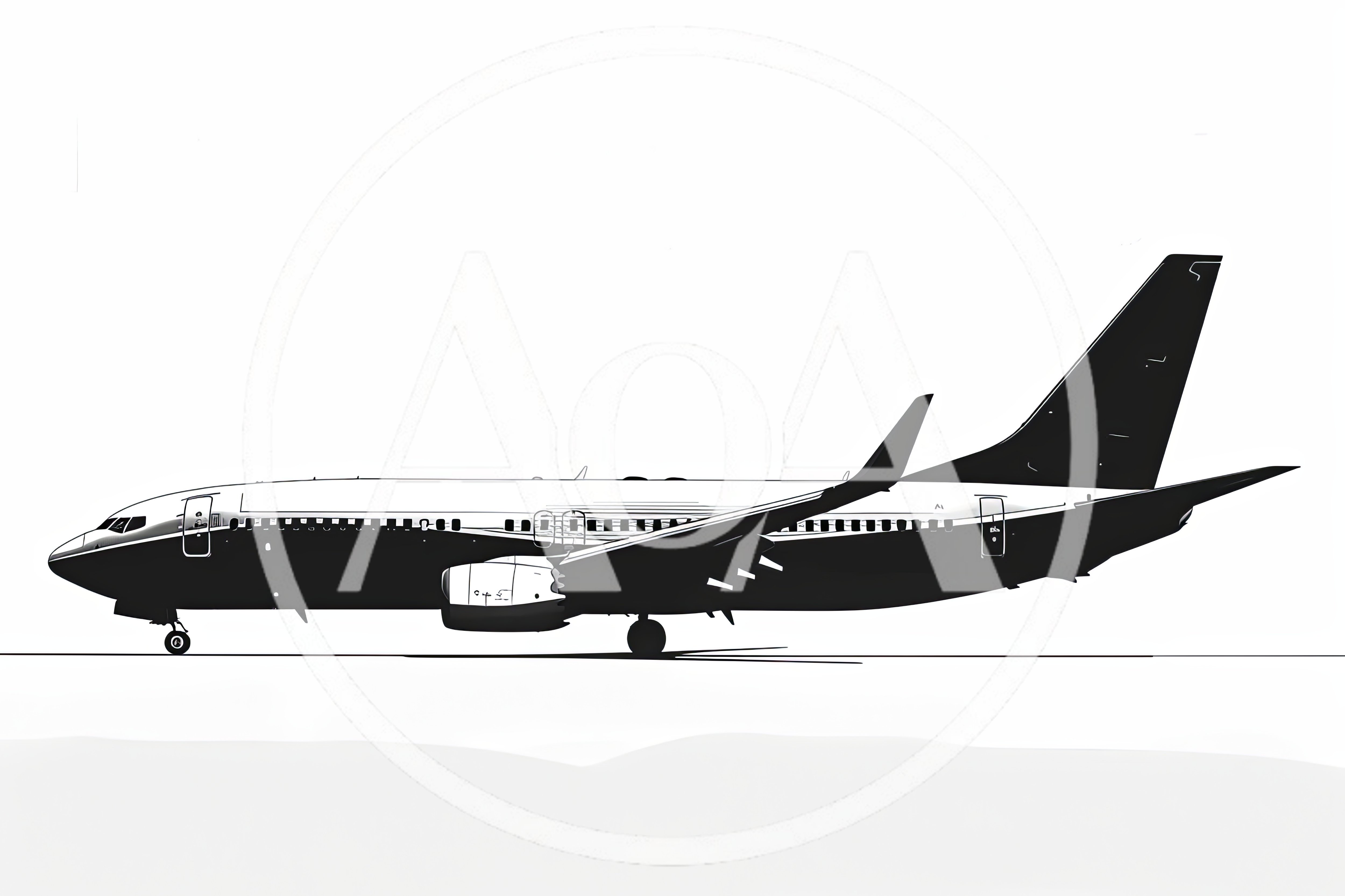 Black And White Illustration Of A Commercial Airplane