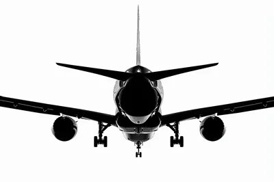 Commercial Airplane Landing With Landing Gear Extended