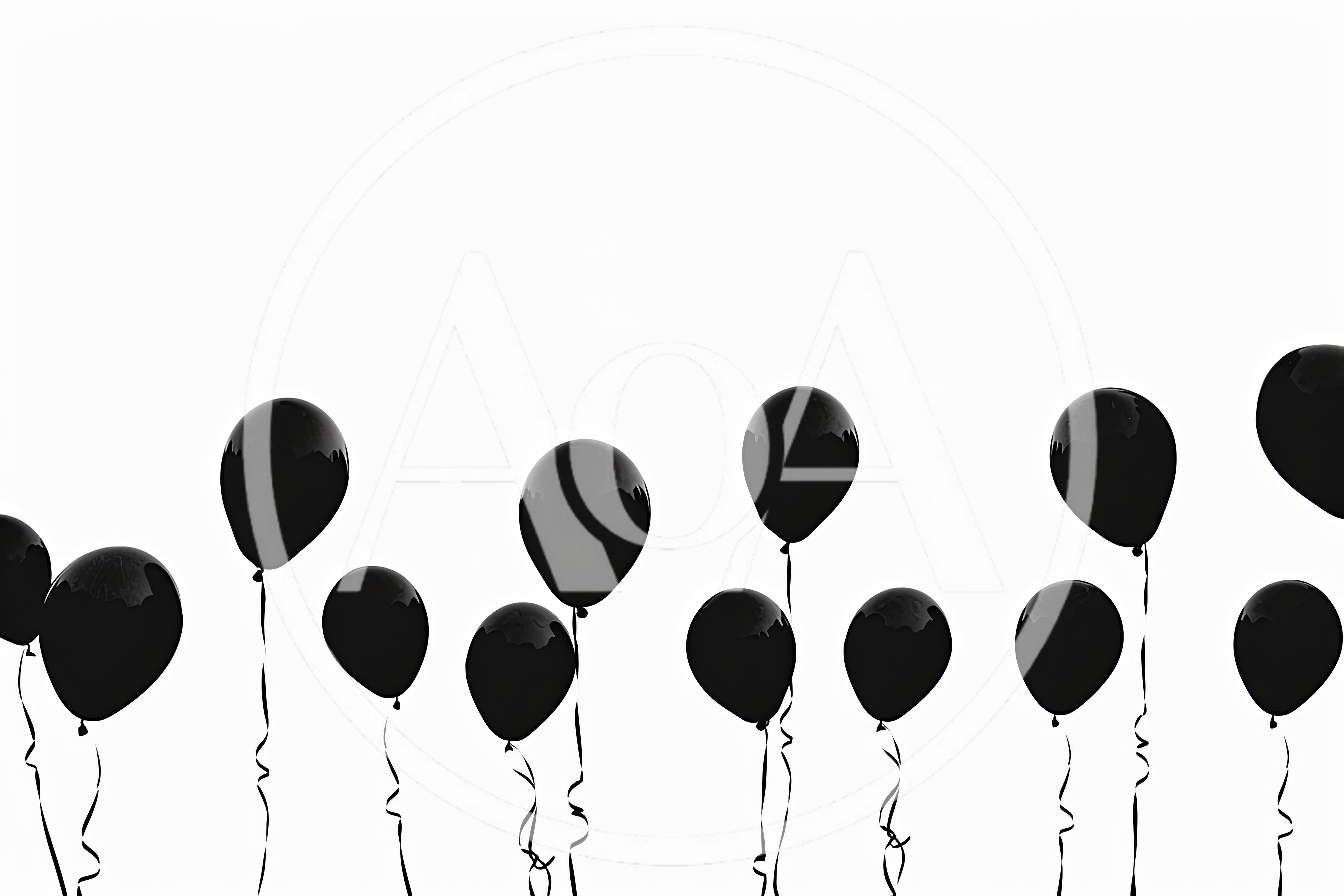 Floating Black Balloons Against A White Background