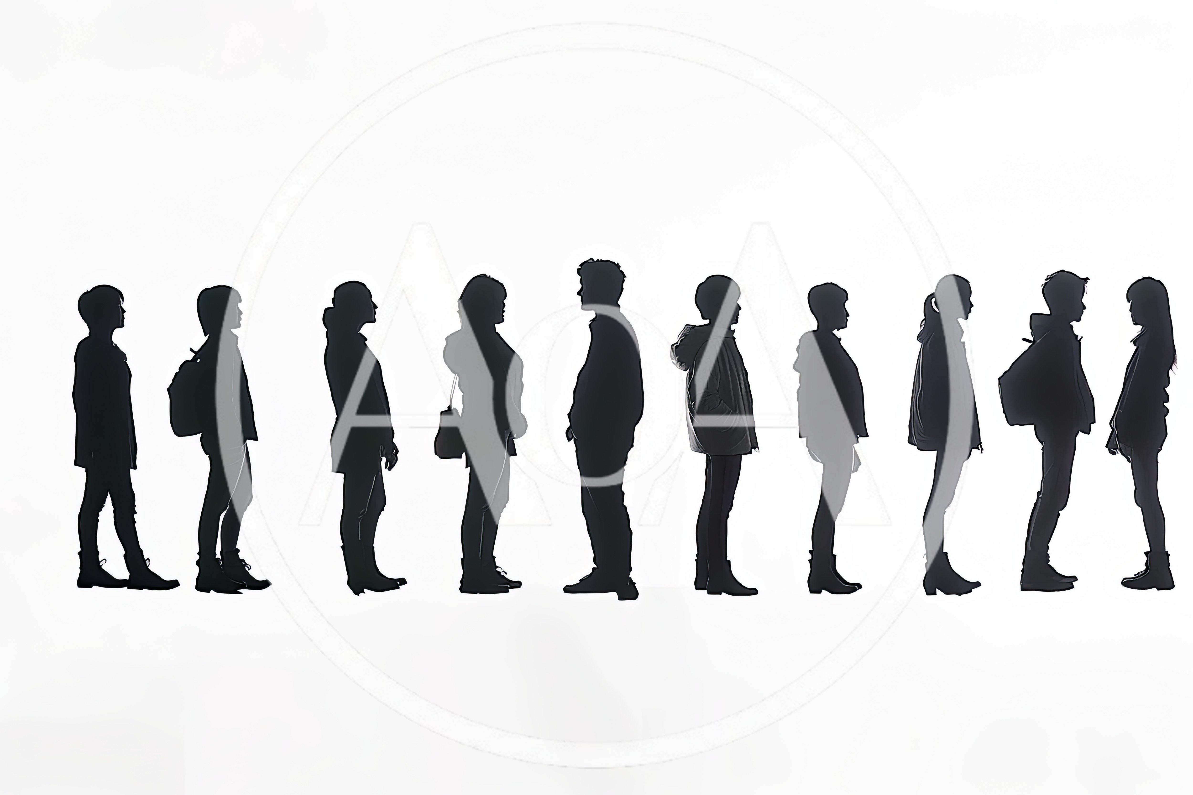 Silhouettes Of People Standing In A Line