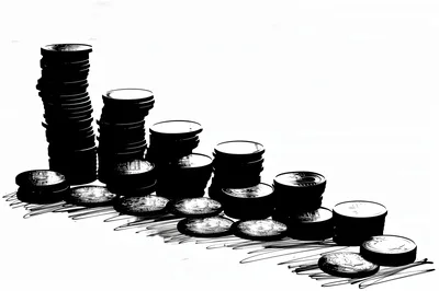 Black And White Illustration Of Decreasing Coin Stacks