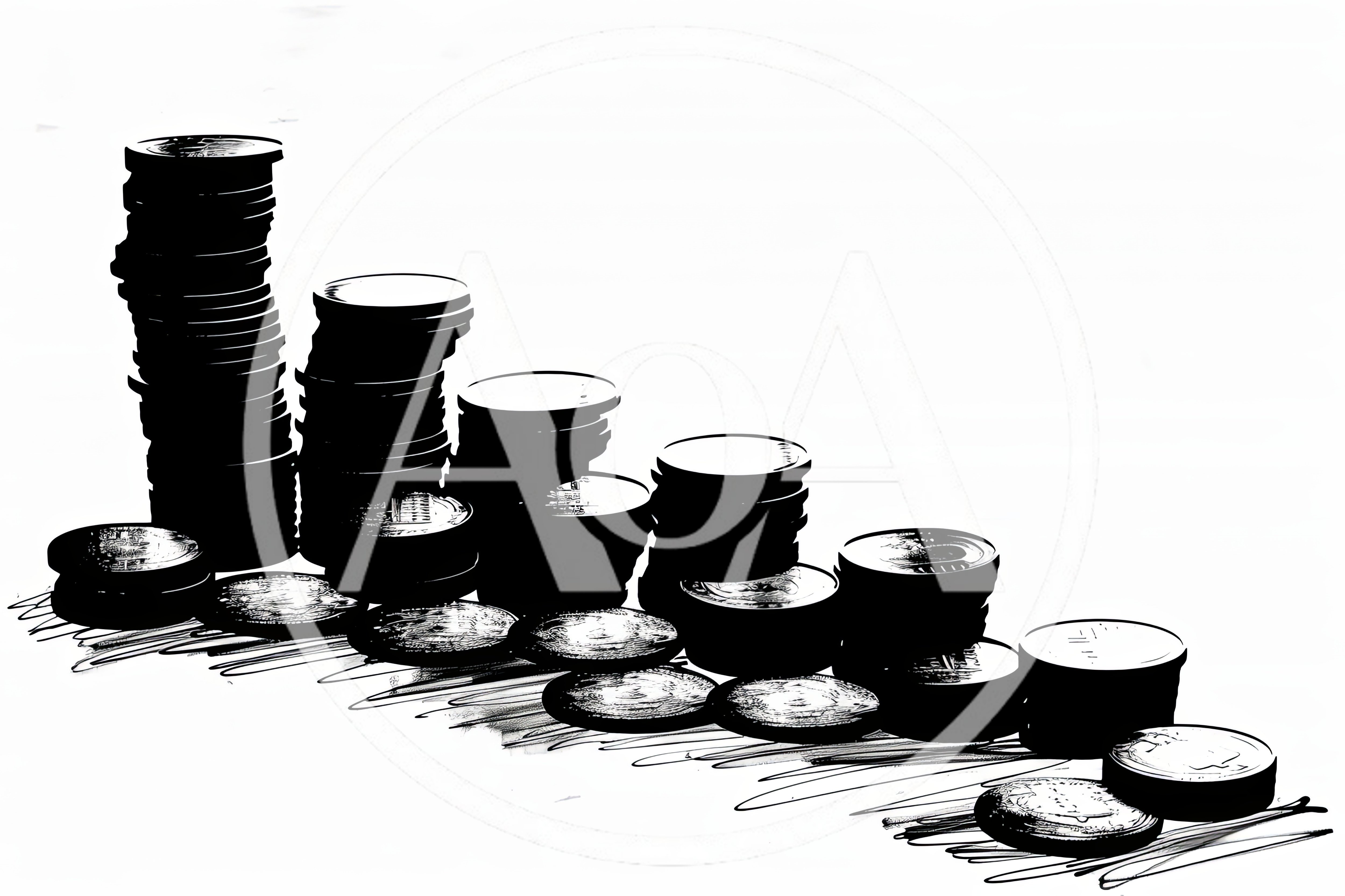 Black And White Illustration Of Decreasing Coin Stacks