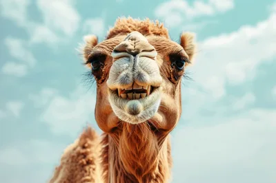 Close Up Portrait Of A Smiling Camel