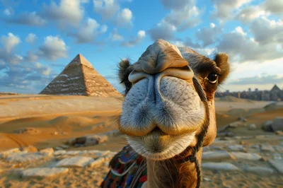 Close Up Portrait Of A Camel At The Pyramids