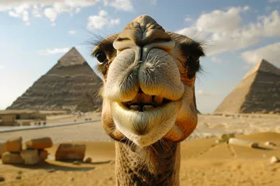 Close Up Portrait Of A Camel At The Pyramids
