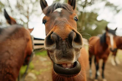 Close Up Portrait of a Curious Brown Horse