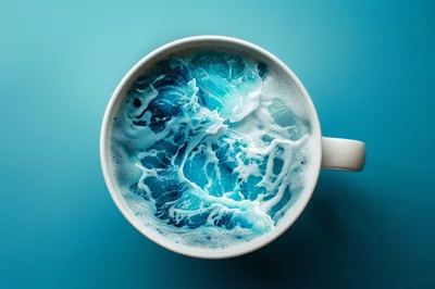 Ocean Waves Swirling Inside A White Coffee Mug