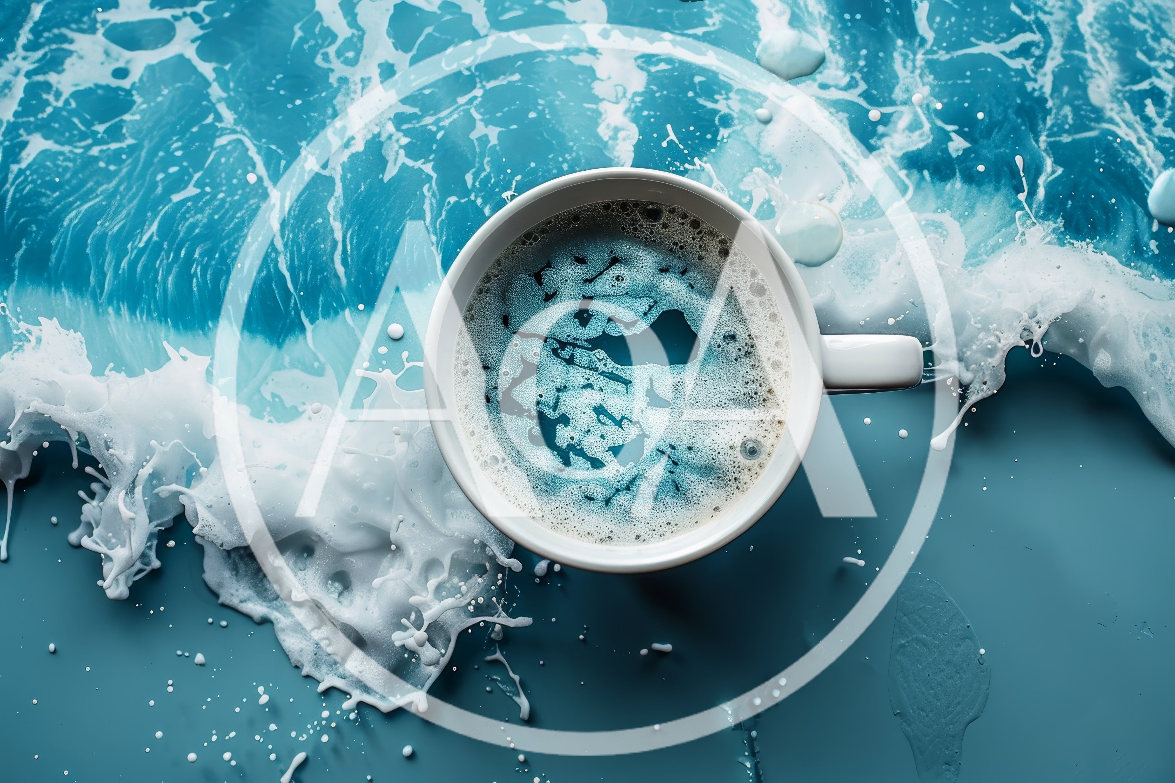 Coffee Cup Surrounded By Ocean Wave Splash