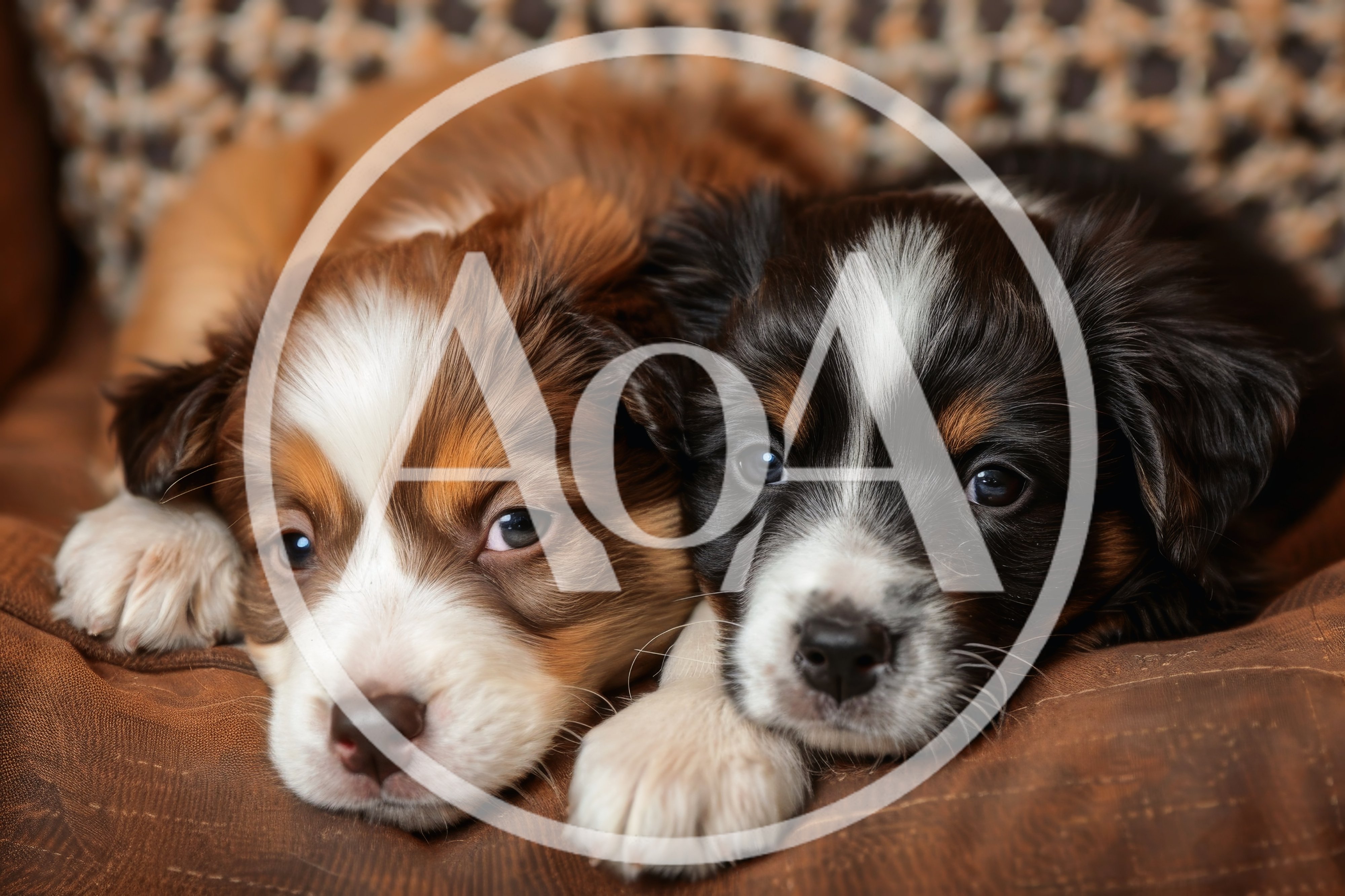 Two Adorable Australian Shepherd Puppies Resting Together