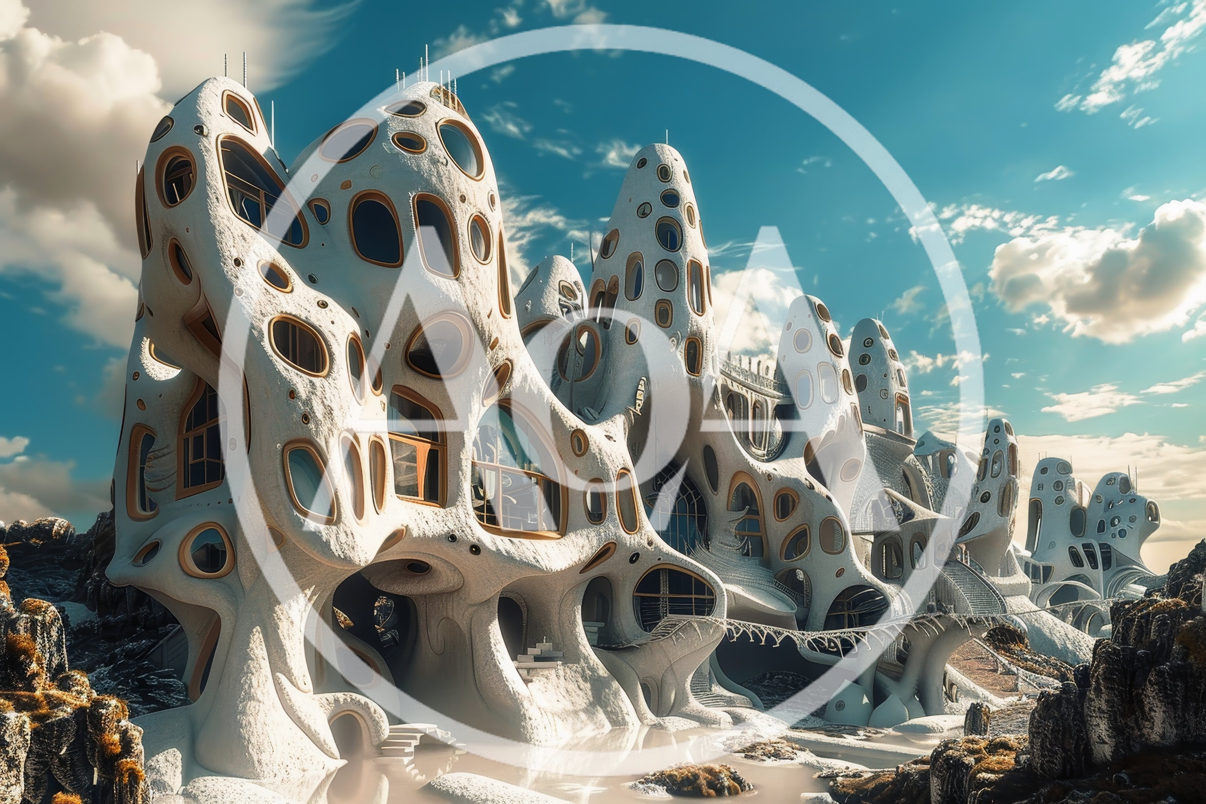 Futuristic Organic Architecture Complex In A Rocky Landscape