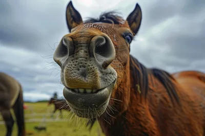 Close Up Portrait Of A Curious Brown Horse