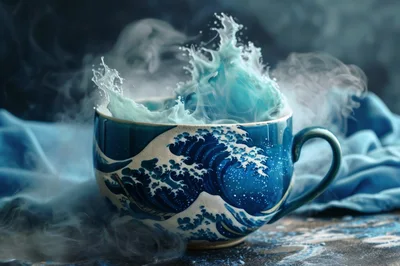 The Great Wave Cup With Splashing Blue Liquid