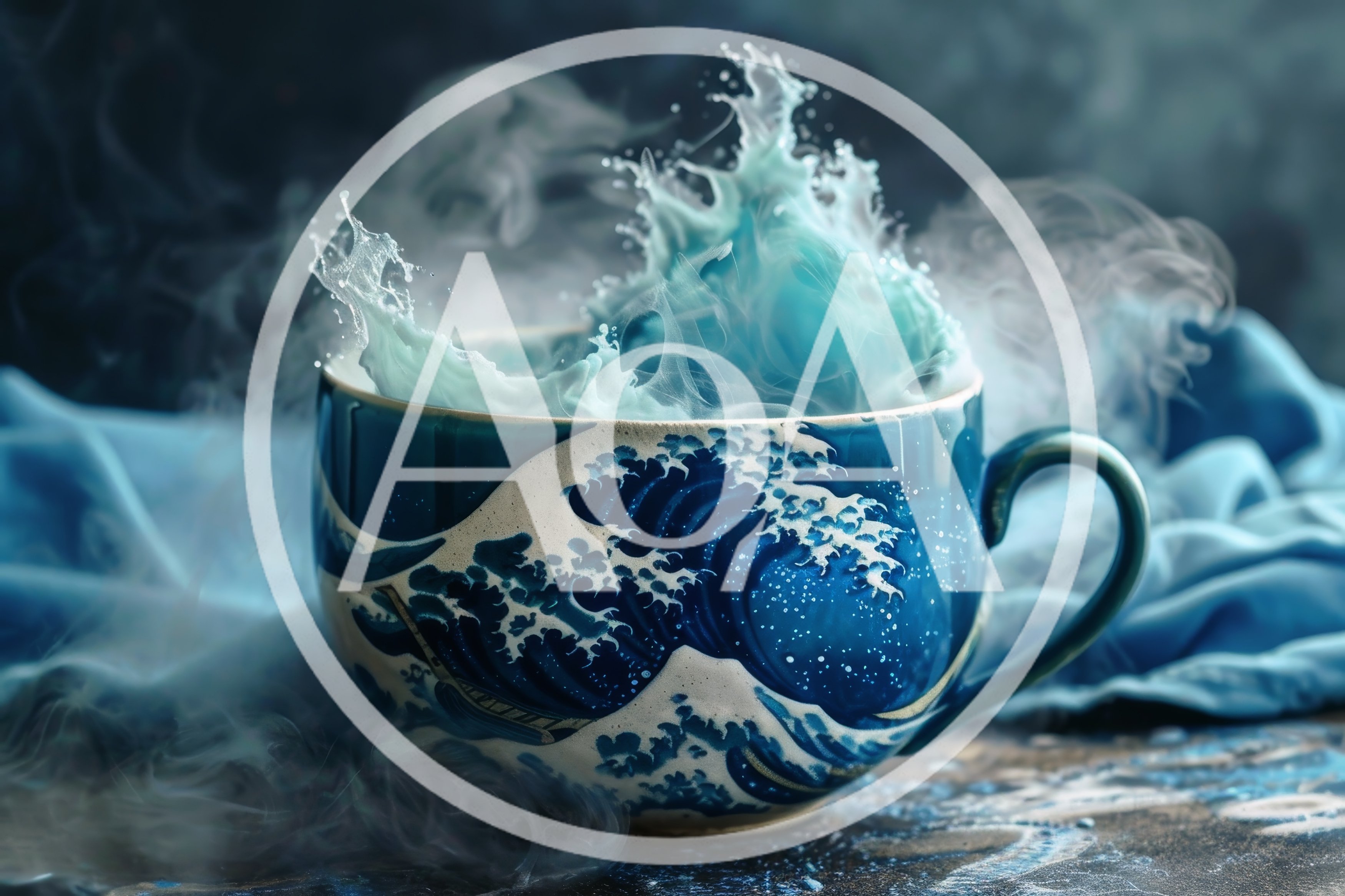The Great Wave Cup With Splashing Blue Liquid