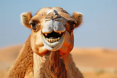 Close Up Portrait Of A Smiling Camel