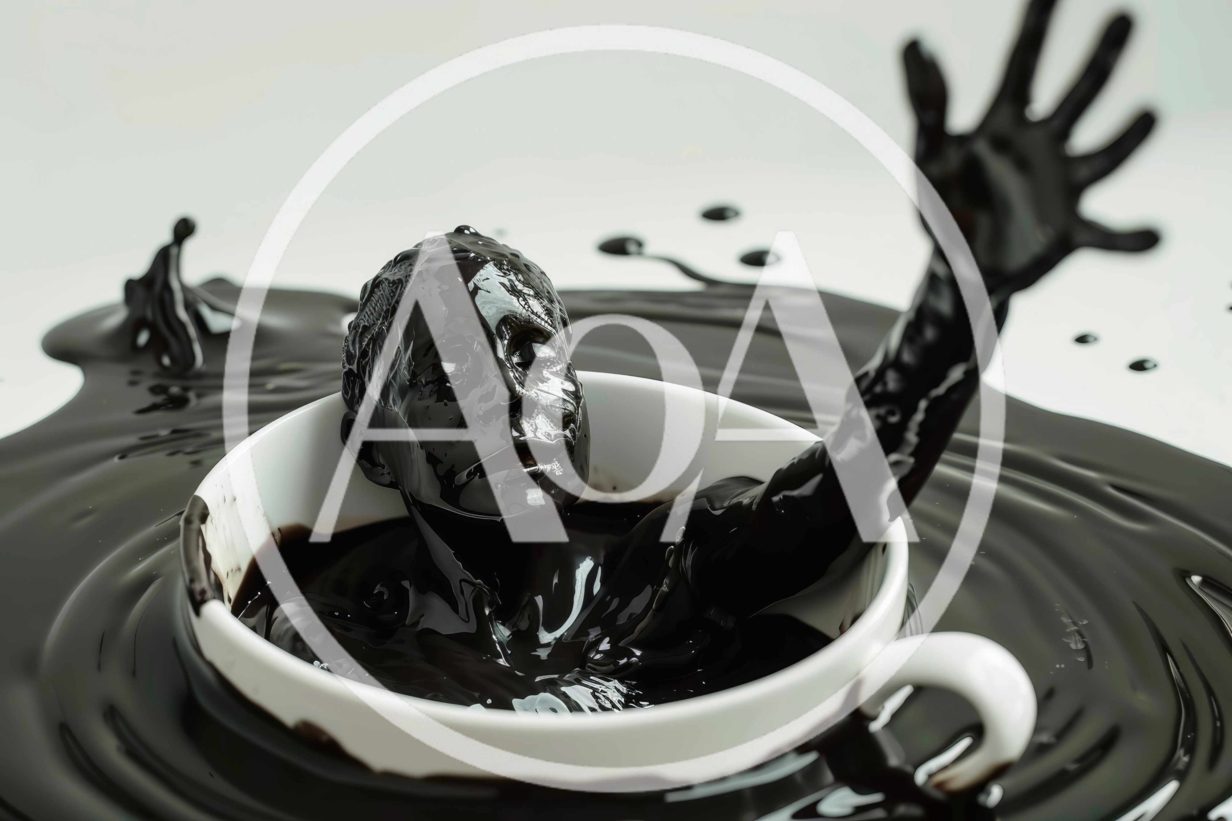 Human Figure Emerging From A Cup Of Black Liquid
