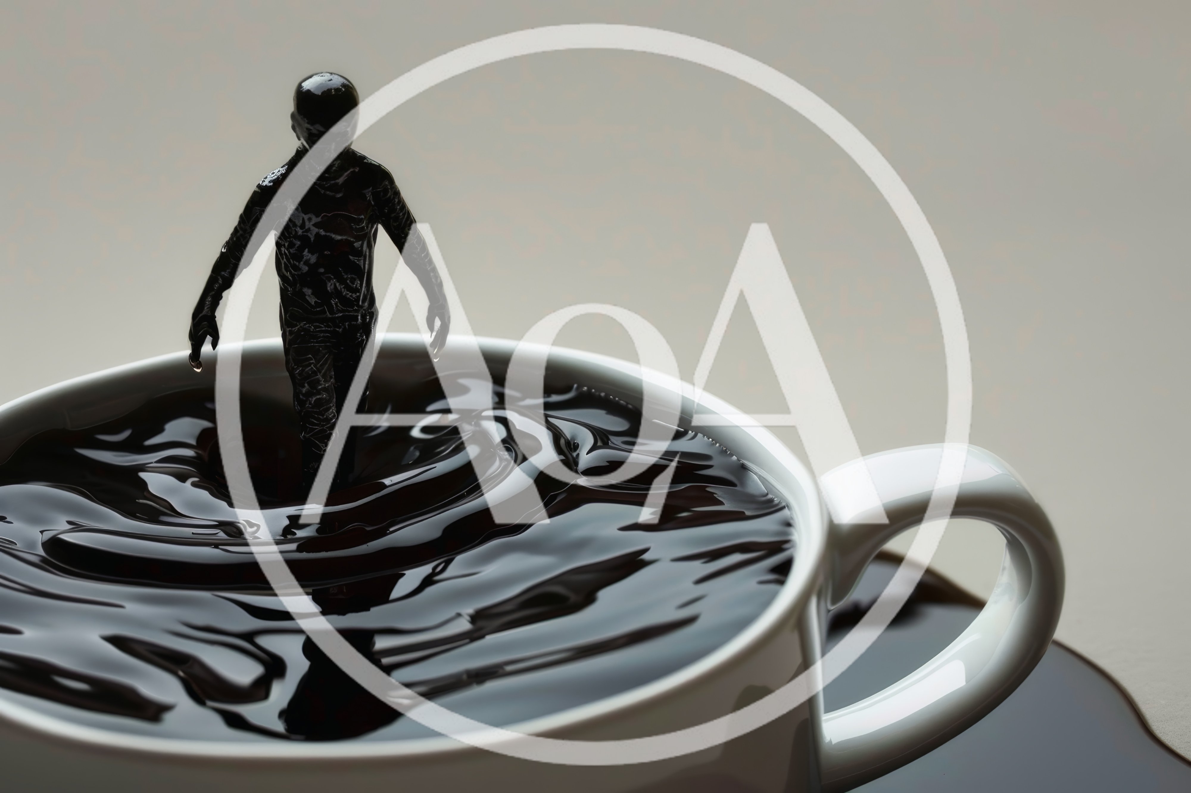 Miniature Human Figure Emerging From A Cup Of Coffee