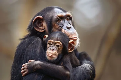 Mother Chimpanzee Holding Her Baby In A Gentle Embrace