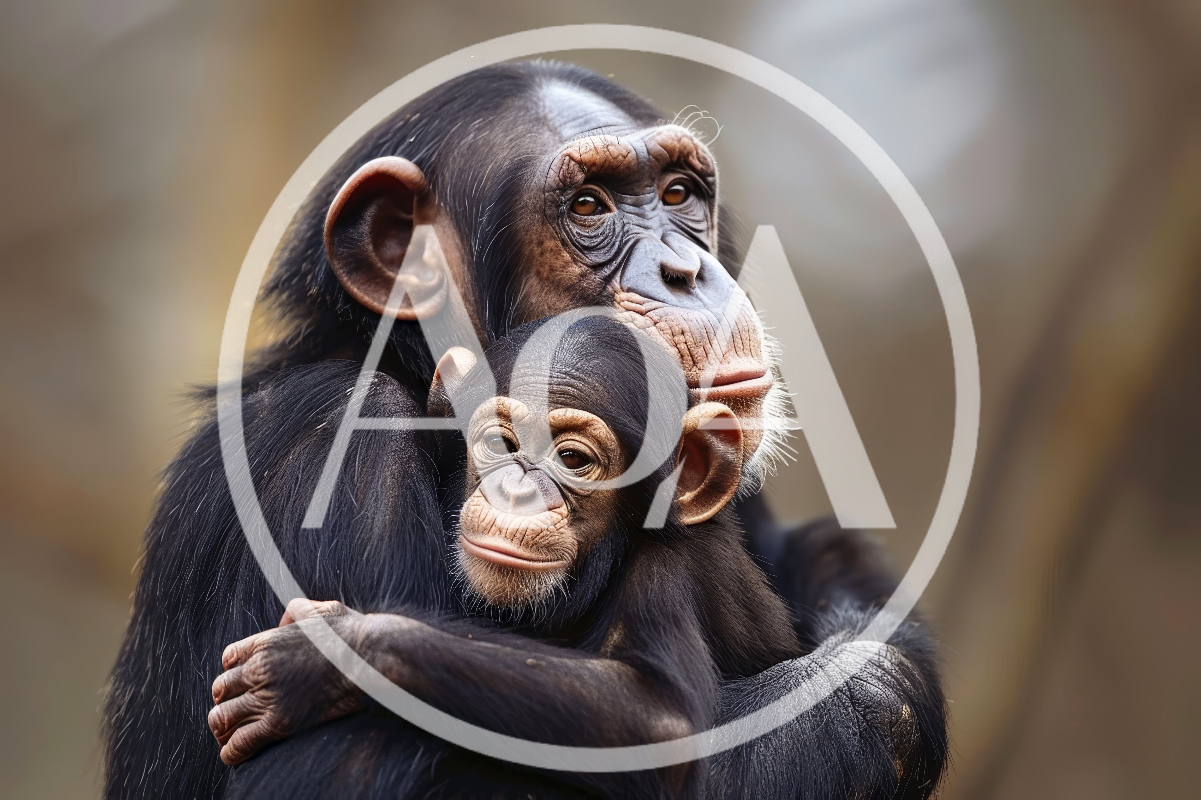 Mother Chimpanzee Holding Her Baby In A Gentle Embrace