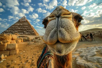 Close Up Portrait Of A Camel At The Pyramids