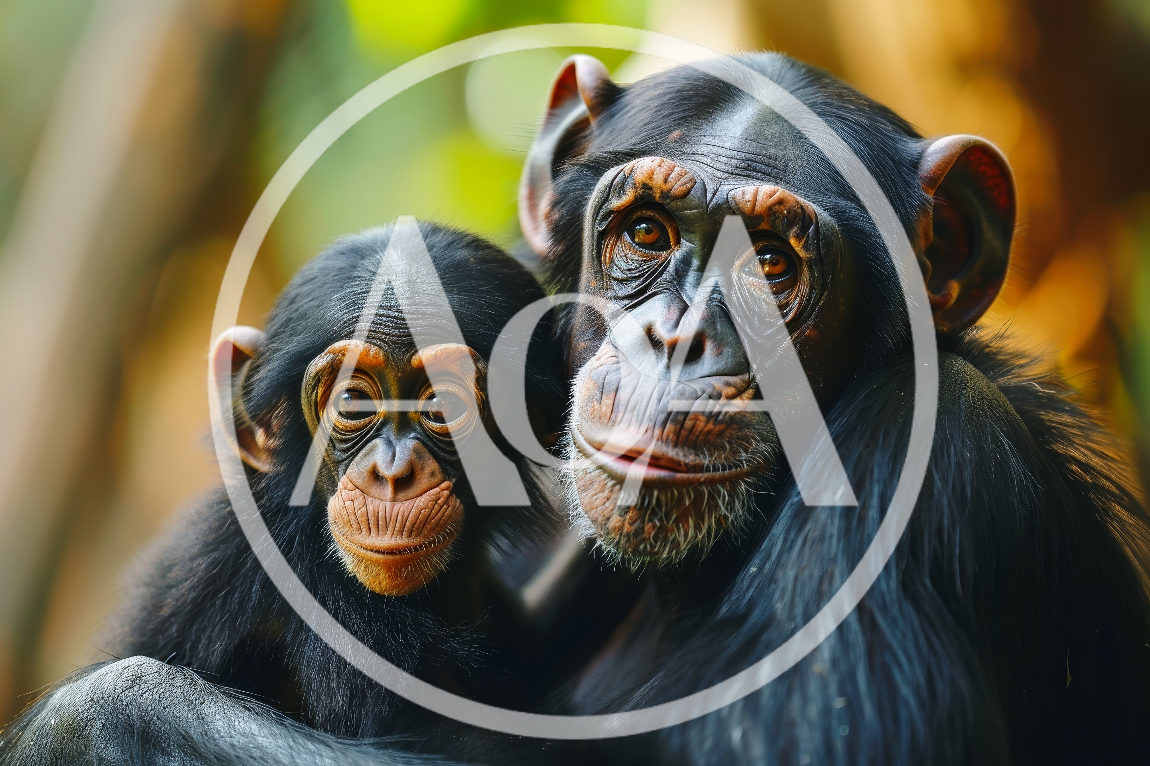 Mother Chimpanzee Holding Her Baby In The Forest