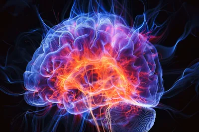 Glowing Neural Network Inside A Human Brain
