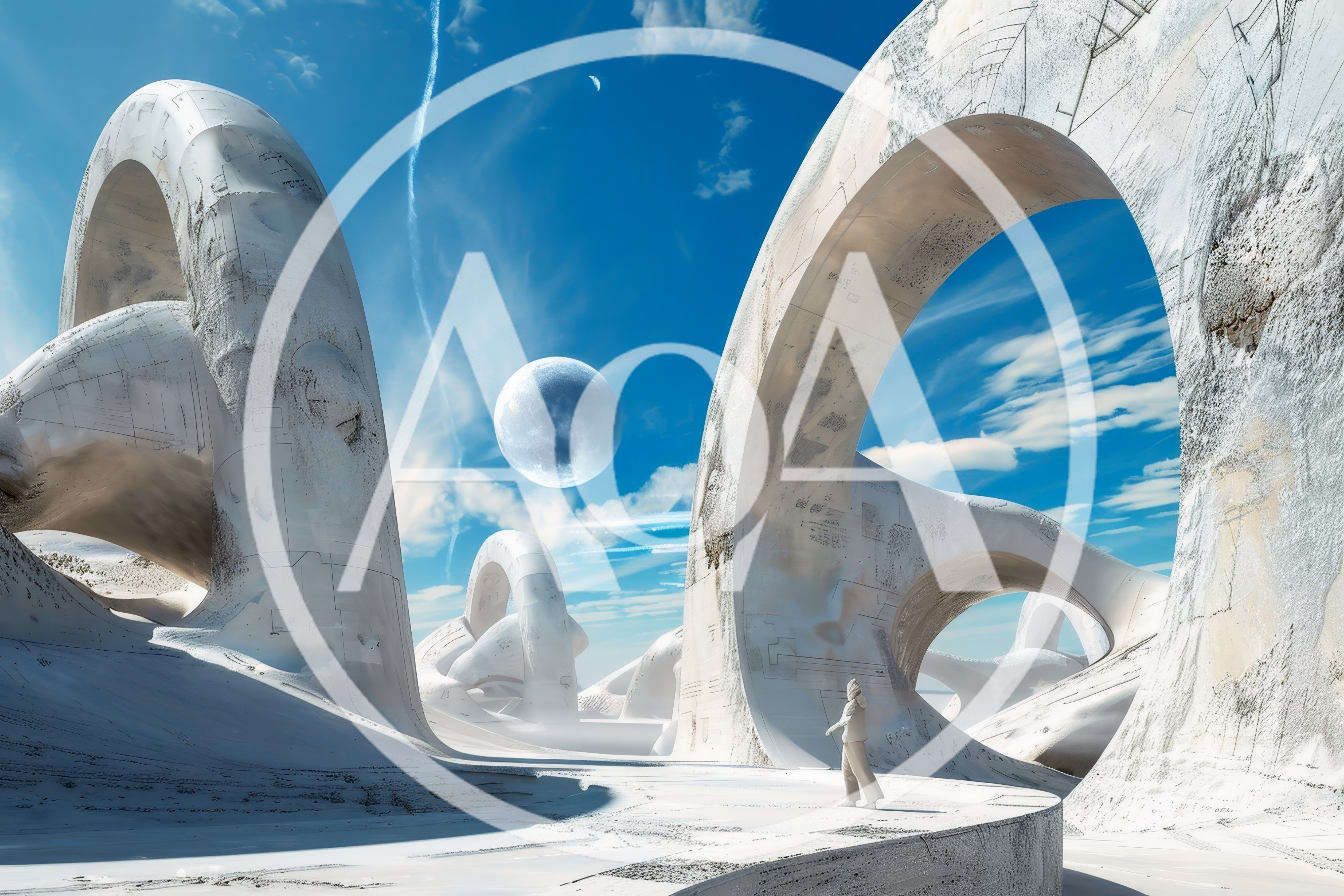 Surreal Sci-Fi Landscape With Giant White Arches