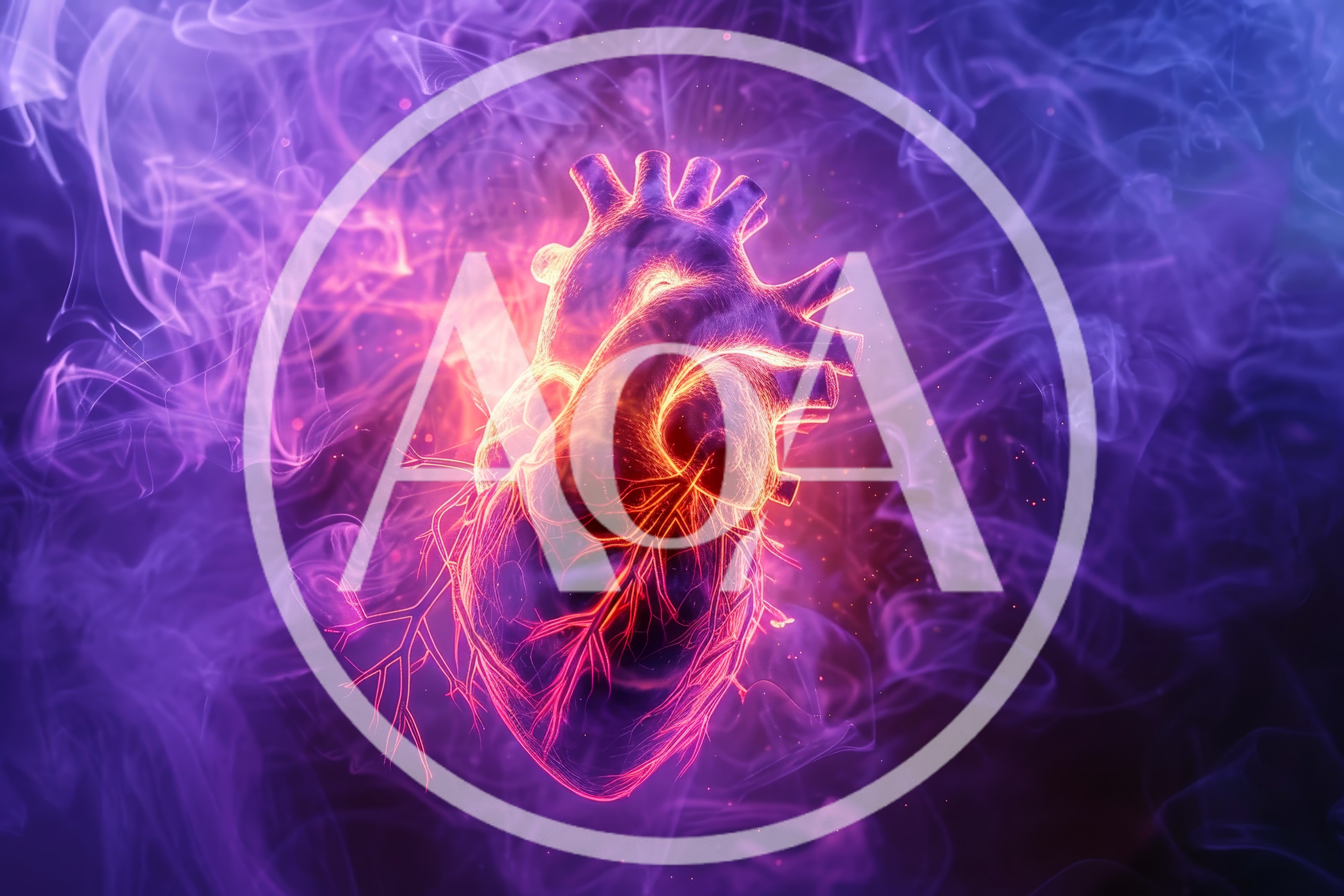 Glowing Anatomical Human Heart With Abstract Smoke Background
