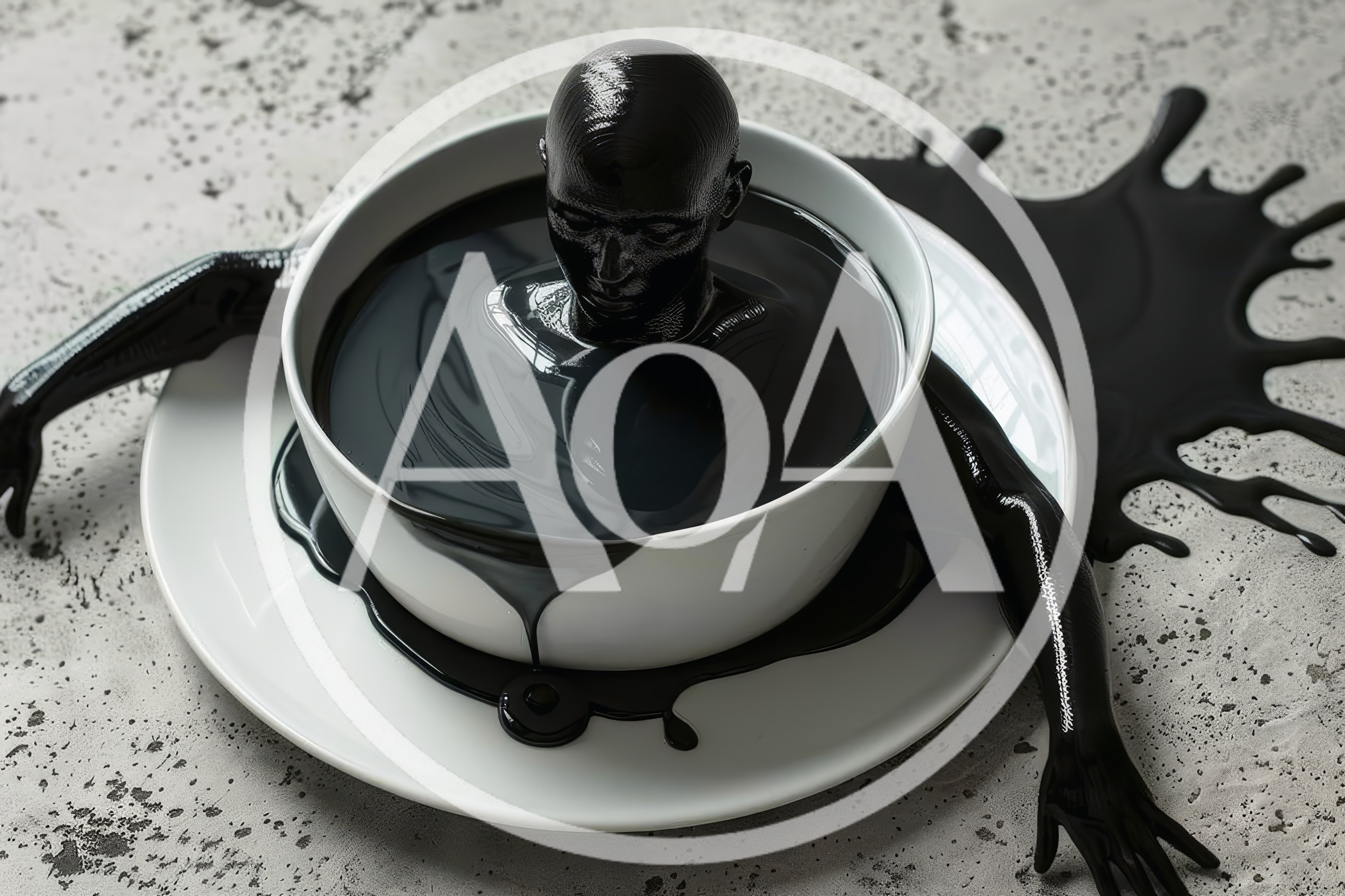 Surreal Human Figure Emerging From A Bowl Of Ink