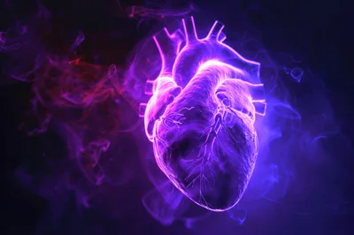 Glowing Neon Human Heart Anatomy With Smoke Effects