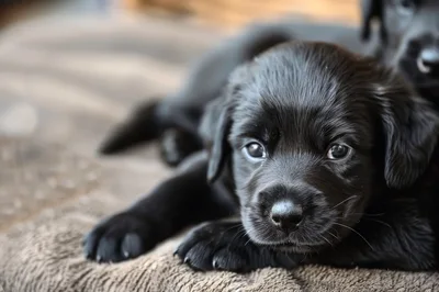 Adorable Black Labrador Retriever Puppy Resting