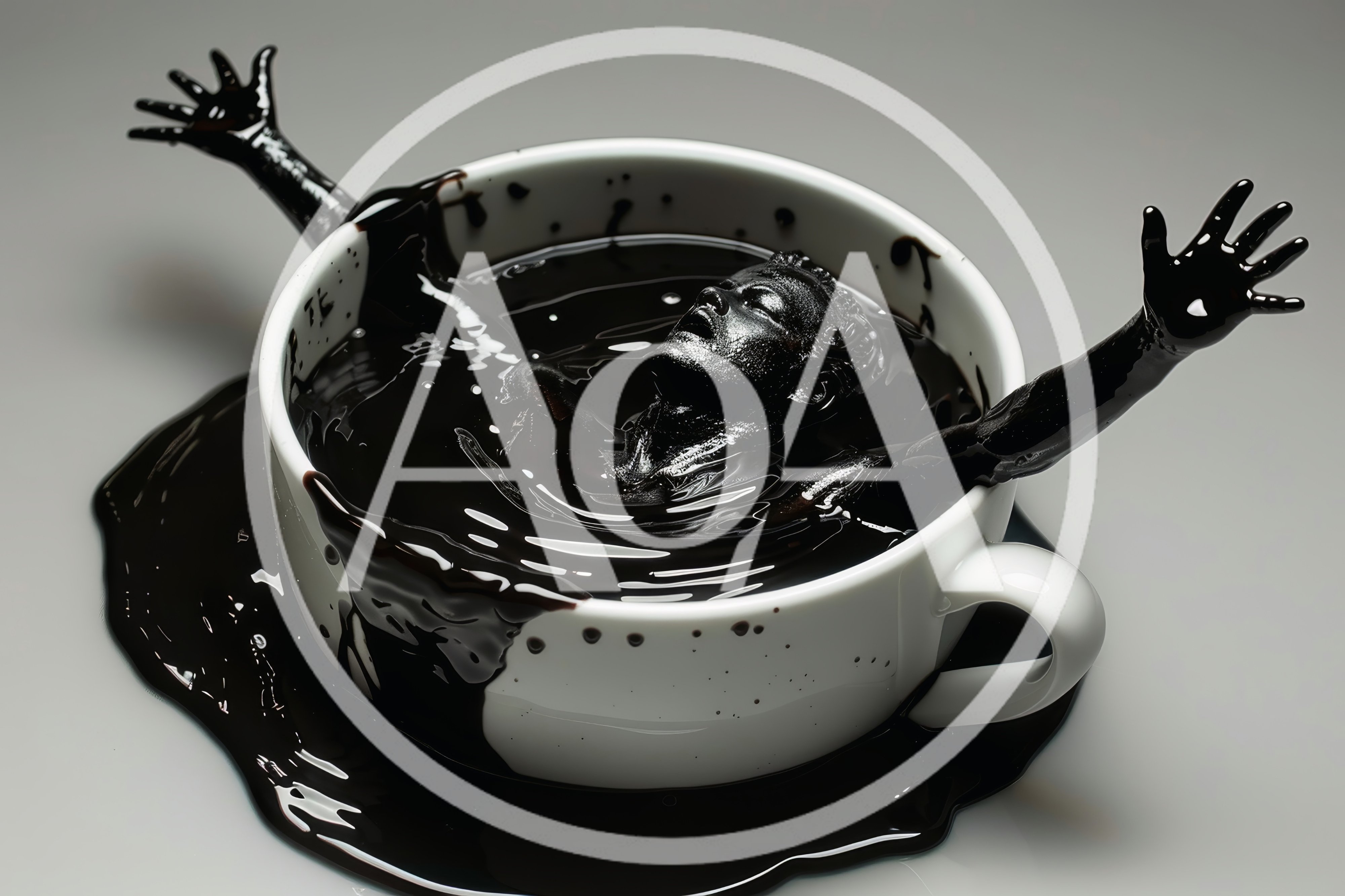 Human Figure Emerging From A Cup Of Black Liquid