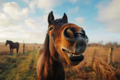 Close Up Portrait Of A Curious Brown Horse