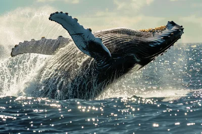 Humpback Whale Breaching Out Of The Ocean