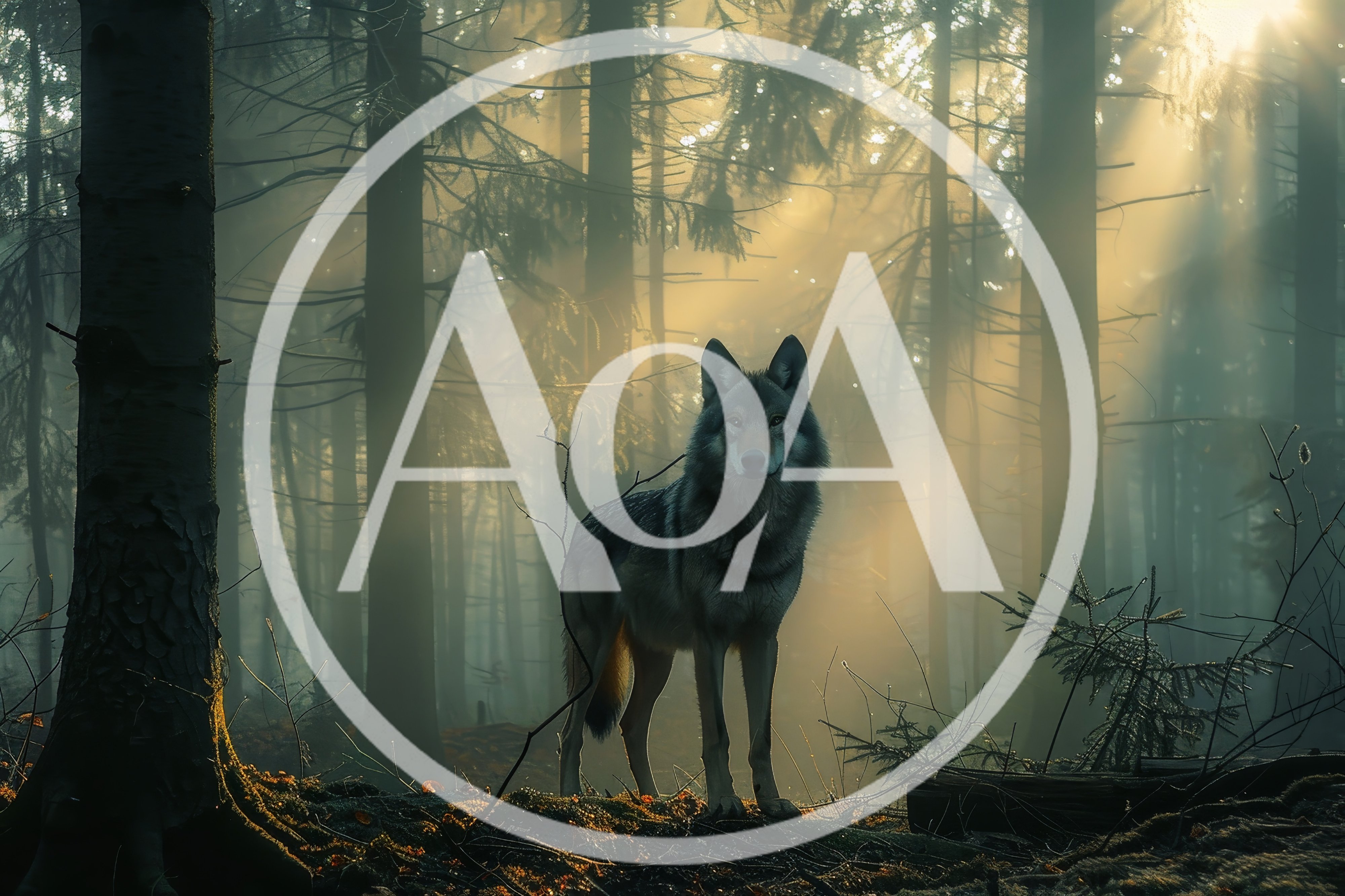 Majestic Gray Wolf Standing In Misty Forest